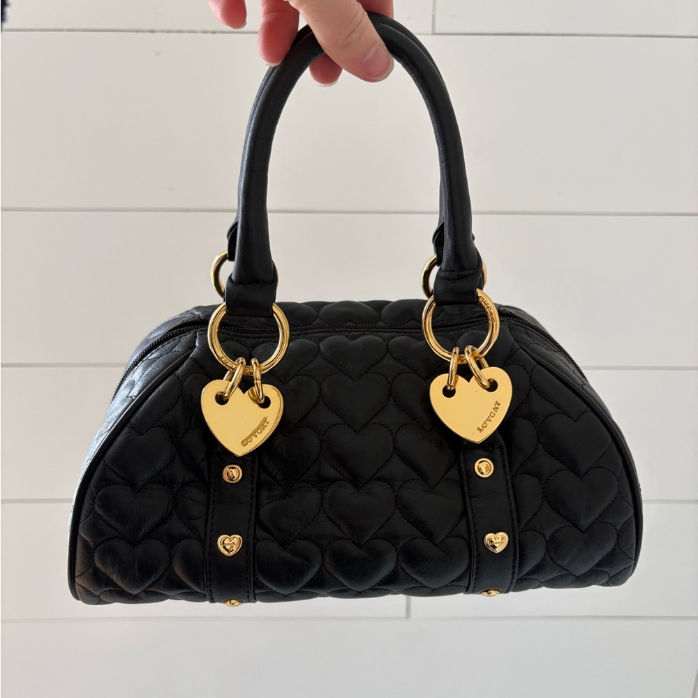 Lovcat Paris Black Quilted Heart Bag Gold Hardware Mini Satchel